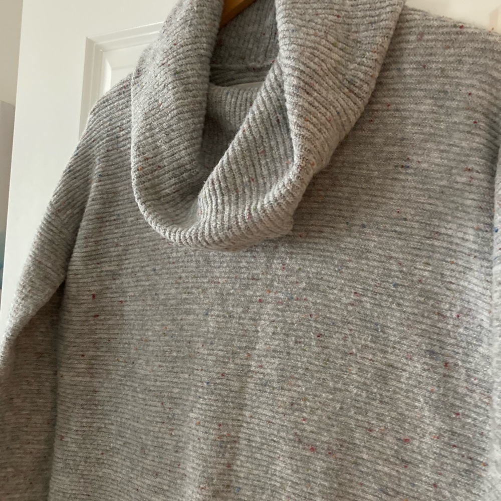 LOFT small sweater gray cowl neck ribbed - Picture 3 of 12